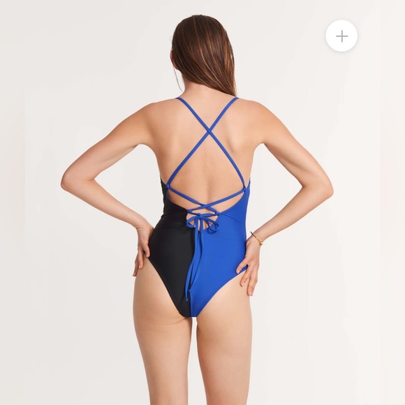 NWT ANSEA THE REVERSIBLE TIE BACK ONE PIECE IN BLACK AND BLUE - Picture 8 of 9